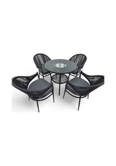 Papatya İp Örgü Alüminyum 4 Lü Masa Takımı Antrasit