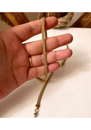 İtalyan Model Hasır Kordon Çelik Gold Unisex Kolye 60 Cm