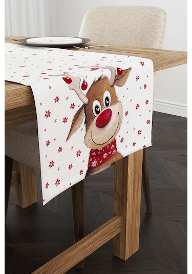 Kırmızı Geyik Yılbaşı Temalı Dijital Baskılı Runner Cgh1371-rn