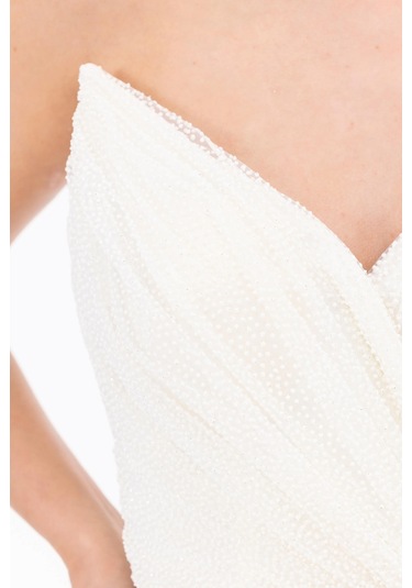 Kadın Dar Form Kolsuz Tam Boy Abiye Elbise - Ekru Ekru