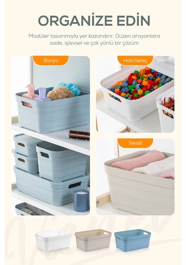 Vienev 6'lı 5 Litre Saklama Kutusu Bej Bej