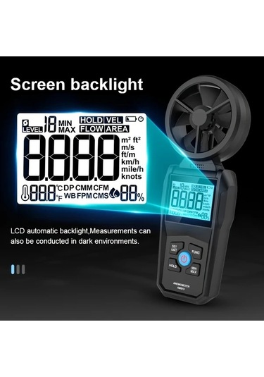 Boatshop1 Am610 Porometısto Dijital Anemometre Ruzgar Hizi Olcer Sicaklik Ve Soguk Olcumlu Lcd Ekranli Yuksek Hassasiyetli Siyah