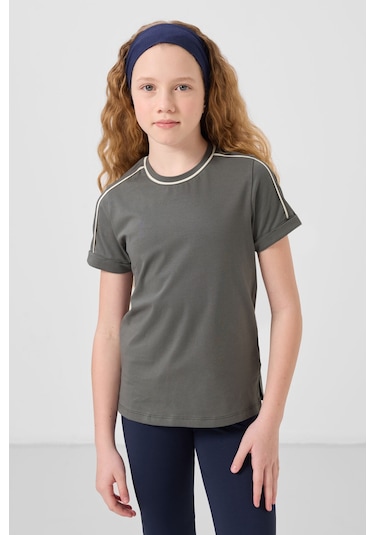 Haki Pamuklu O Yaka Standart Fit Basic Kız Çocuk T-shirt - 75177 Haki