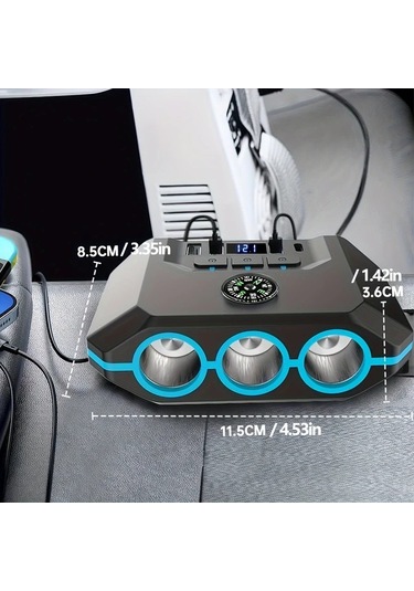 Boatshop1 7si 1 Arada Premium Araç Şarj Adaptörü Siyah 120w Hızlı Şarj 3 Priz 4 Usb Qc3.0 12 24v