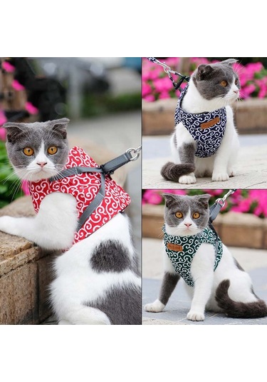 Doglemi Pet Kedi Çekiş Halat Göğüs Koşum Yelek Tipi Çekiş Takım Kedi Yürüyüş İpi, Boyut: S Yeşil Çok Renkli