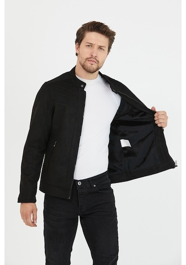 Erkek Siyah Dar Kesim Süet Ceket Mont- Siyah
