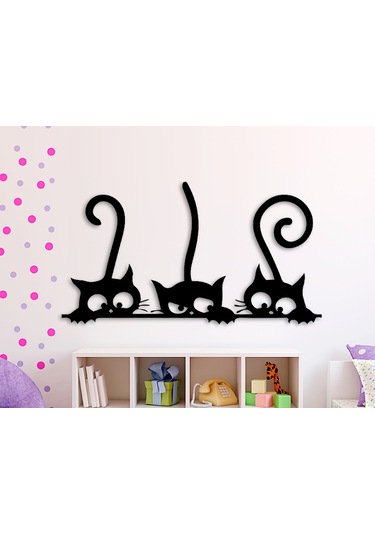 3 Yavru Kedi Silüet 3d Duvar Dekoru - Şık Ve Minimalist Tasarım 19cm