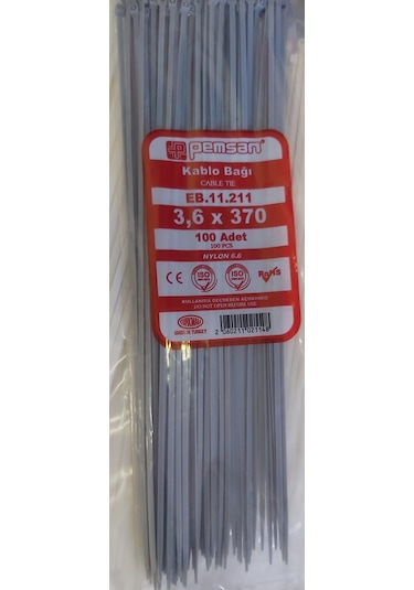 Pemsan 3.6X370 Plastik Cırt Kelepçe Kablo Bağı Gri