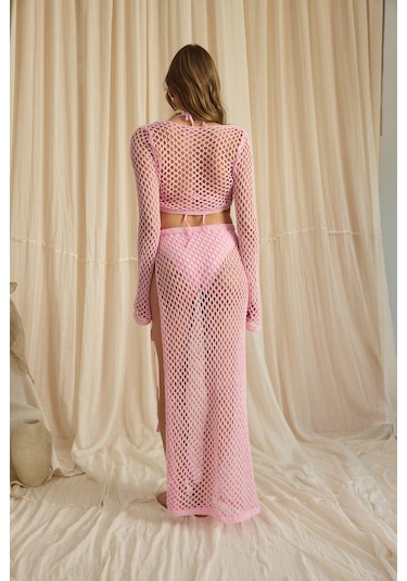 Mai Collection Rubina Pembe Triko Crop Etek Takım