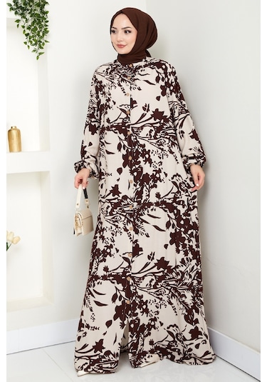 Dilşen Düğmeli Dokuma Viskon Elbise 1562 - Kahve Kahve