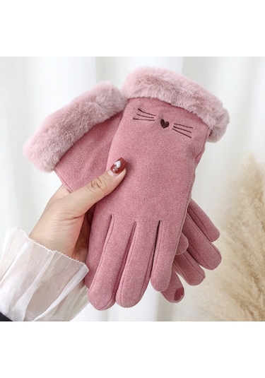 Dokunmatik Ekran Kadife Kalın Soğuk Önleyici Peluş Kürklü Eldiven 001