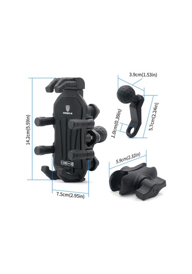 Motosiklet Dikiz Aynası Dağı Alüminyum Alaşımlı Şok Emici Cep Telefonu Tutucu Siyah Siyah