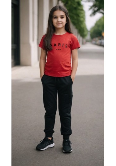 Çocuk Paris Baskılı Eşofman Takımı Kırmızı