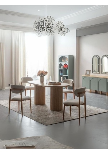 Alva Bohem Natural Ahşap Masa Sandalye Takımı 80x180 Natural