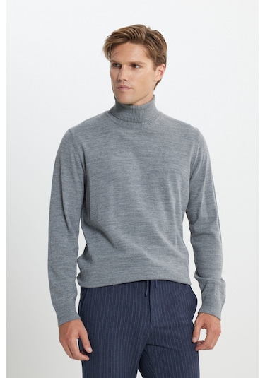 AC&Co / Altınyıldız Classics Erkek Gri Melanj Standart Fit Tüylenme Yapmayan Tam Balıkçı Yaka Triko Kazak 4A4922100004GMJXL Gri Melanj