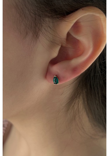 Fiyonk Kuyumculuk 14 Ayar Altın Kök Zümrüt Damla Taş Detaylı Küpe 001