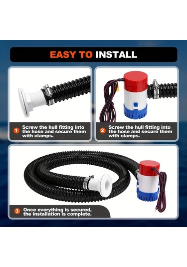 Honeybeeshop 1 Takım 1100 Gph 12v Bilge Pompası Boru Kiti Hortum 12 Klips Gövde Aksesuarları Balıkçı Tekneleri Küçük Sürat Tekneleri Yatlar İçin