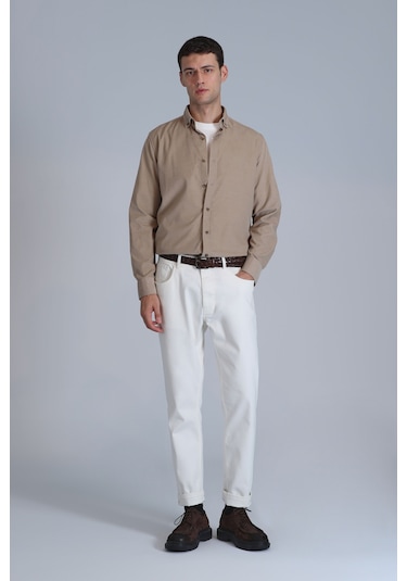 Lufian Water Erkek Basic Gömlek Slim Fit Bej Bej 112010664100550 Bej