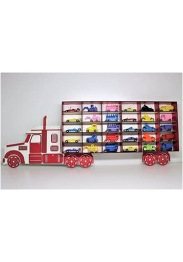 Belinayçocukdünyası Ahşap Tır Model Oyuncak Araba Rafı 30-Kırmızı