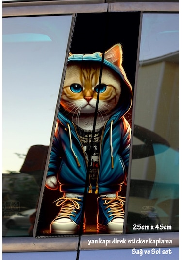 Rapçi Kedi Sticker Yan Kapı Direk Kaplama 2li Sol Sağ Takım Yapıştırma