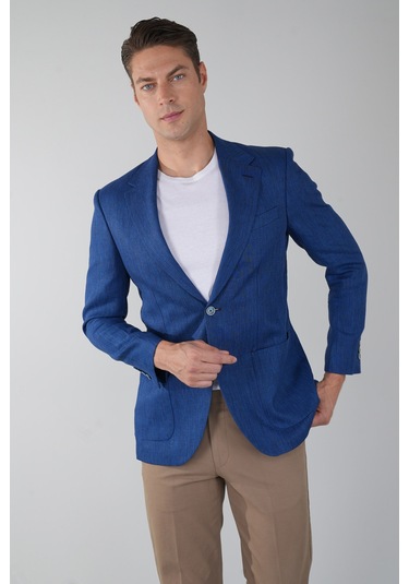Bisse Erkek Platinum Regular Fit Keten Ceket Taş Pck25y25005 D39 Lacivert