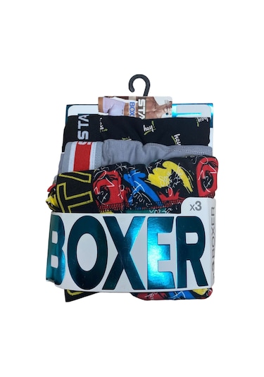 Dodes Star 105 Desenli Jakar Erkek 3'lü Kemer Boxer Desenli