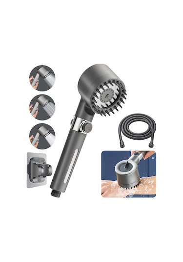 Mufunye C Gri Filtreli Duş Başlığı, 3 Modlu Ayar, 22 Masaj Şeridi, Su Durdurma Düğmesi, Pp Filtre, Kolay Kurulum, Abs Malzeme Gri