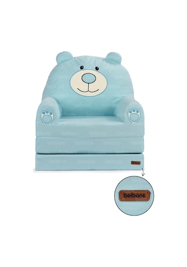 Portatif Katlanabilir Sevimli Çocuk Koltuğu - 3 Katlı Çocuk Yatak Koltuk - Taşınabilir Bebek Koltuğu Mavi Beyaz