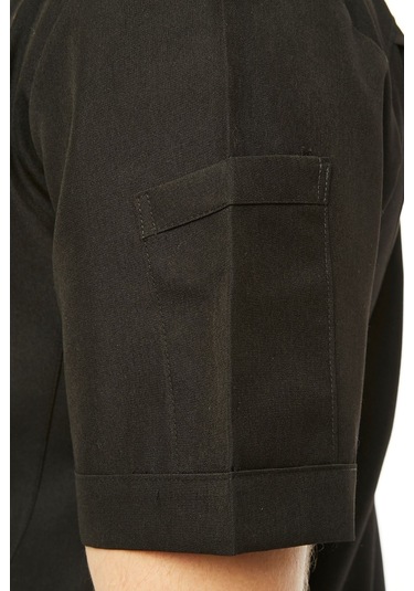 Uniprom Kısa Kollu Aşçı Ceketi Önlük Omuz Nakışlı Cepli Şef, Garson Siyah