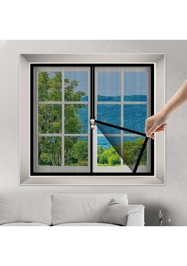 Fastbuy Sivrisinek Önleyici Fermuarlı Pencere Sineklik - Siyah 50x120cm, Kendinden Yapışkanlı, Pratik Kullanım