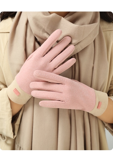 Cbtx Dokunmatik Özellikli Şık Mode Kadife Sıcak Soğuk Dayanıklı Kadın Eldiven Pembe