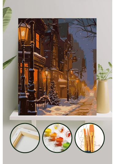 Sayılarla Boyama Tuval Seti 40x50 Cm - Karlı Cadde