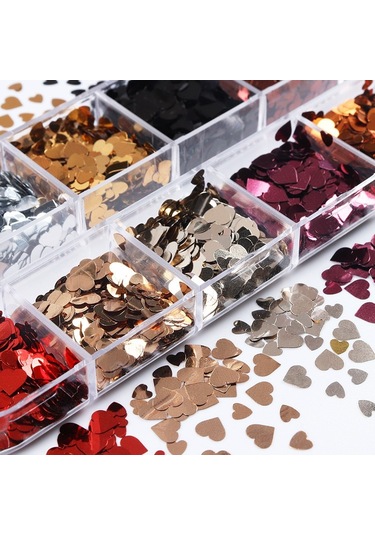 Metalik Renkli Kalpler Tırnak Süsleme Folyo Pulları Mix Nail Art