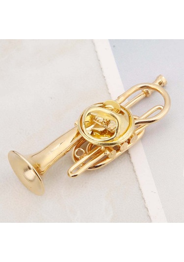 Padalink Müzik Enstrümanı Şekilli Gümüş Kaplama Broş: Unik Trombon/kornet Modeli, Hediye Kutulu Özel Hediyelik Aksesuar Çok Renkli