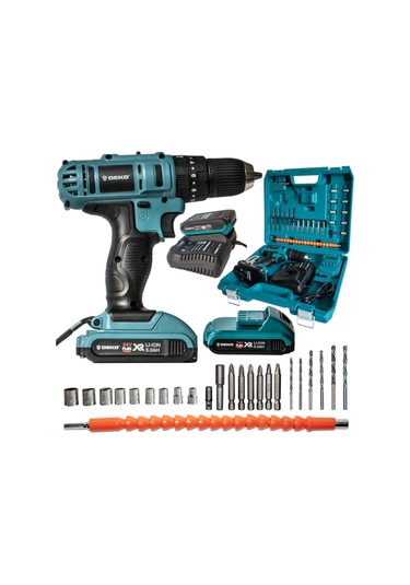 Deko 24V 5 Ah Li-ion Çift Akülü Şarjlı Darbeli Vidalama Mavi + Parça Setli