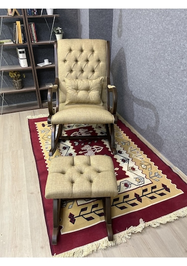 Asedia Rustik Ceviz Sarı Sallanan Sandalye Dinlenme Koltuğu