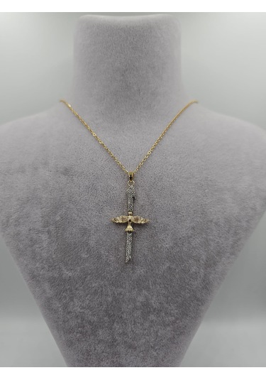 Çelik Zirkon İki Renkli Elif Anka Kuşu Kolye Altın