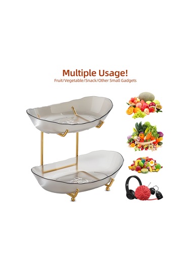 Xindoker Gri Akrilik Ve Demir 2 Katlı Mutfak Sepeti - Mevsim Meyveleri, Atıştırmalıklar Ve Tatlılar İçin Konforlu Sergi Rafı Gri