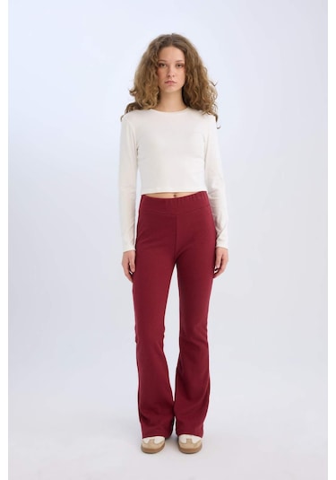 DeFacto Wide Leg Geniş Paça Esnek Belli Uzun Boy Pantolon E4387AX24WNBR248 Bordo