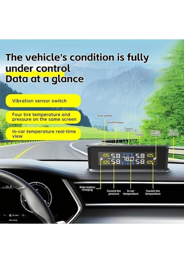 Motion003 Evrensel Araç Kablosuz Siyah Lastik Basınç İzleme Sistemi Güneş Enerjili Type C Şarjlı