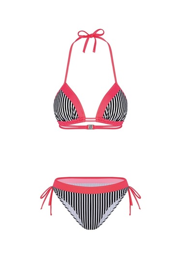 Bonesta Lanao Üçgen Neon Pembe Çizgili Bikini Takımı Pembe
