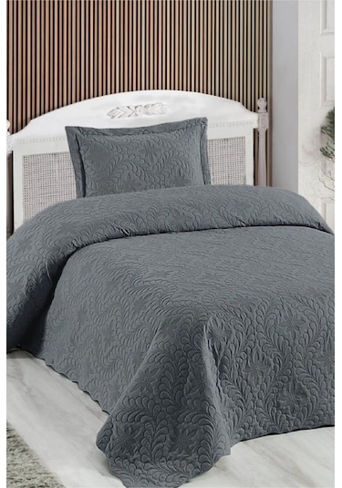 Tek Kişilik Düz Renk Kapitone Yatak Örtüsü, Sade Ve Şık Görünüm 175 X 250cm Antrasit