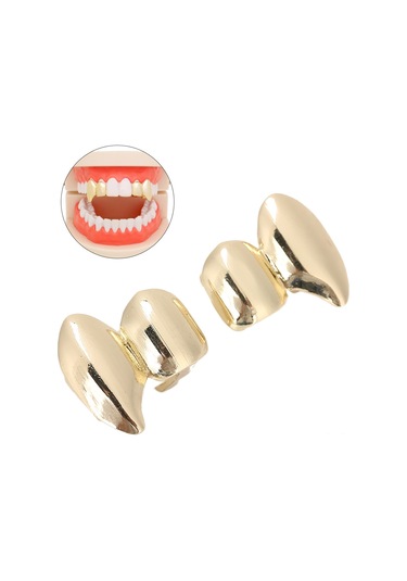 Lemestar Hip Hop Altın Diş Takımı - Gümüş Alçıklı, Kolay Kullanıma Uygun, Halloween Ve Fashion Gösterileri İçin Sertifikalı Dekoratif Aksesuar 2 Adet Gold