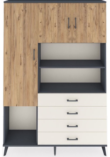 Arges Dolap 7 Raflı 4 Çekmeceli 3 Kapaklı 132x30x195 Antrasit... Antrasit