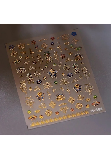 1 Adet Vintage Altın Çiçek Yüksek Kalite 5d Kabartmalı Nail Art Çıkartmaları Nail Art Gravür Dekorasyon Moda Kaymak Tırnak Çıkartmalar Normal Beyaz