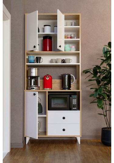 Atlas Kahve Köşesi Çok Amaçlı Dolap Beyaz Atlantik Çam Beyaz Atlantik Çam