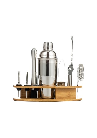 Sones By-011 11'i 1 Arada Oval Ahşap Standlı Çalkalayıcı Seti Barmenlik Aletleri, Özellikler: 350ml