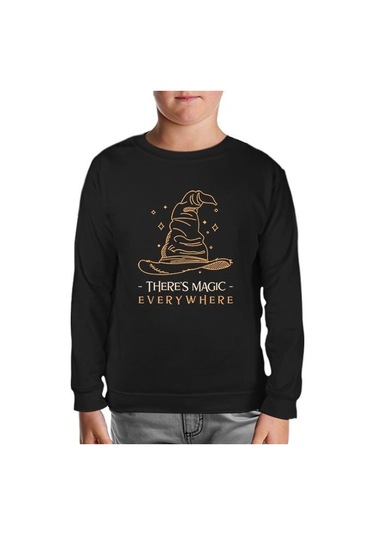 There İs Magic Everywhere Witch Hat Siyah Çocuk Sweatshirt 001 Siyah