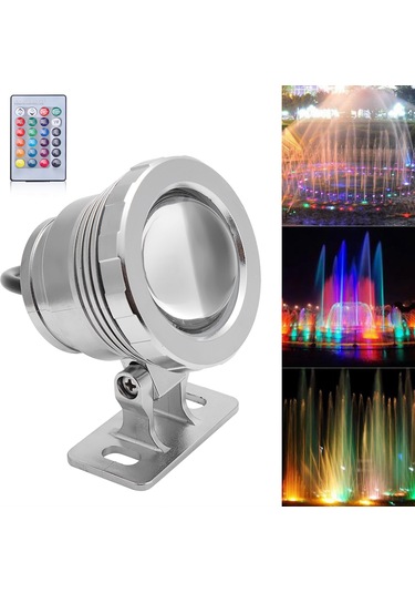 Xindoker 10w Rgb Su Altı Led Işığı 9 Ledli Kumandalı Ip65 Su Geçirmez Ac/dc12v Gümüş Alüminyum-plastik