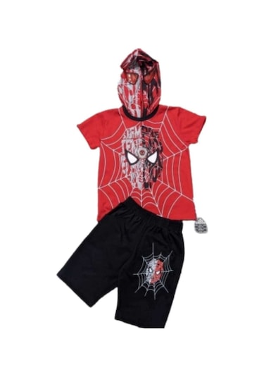 Gigas 2'li Erkek Takım Örümcek Baskılı Kapşonlu Takım 23211 Kırmızı